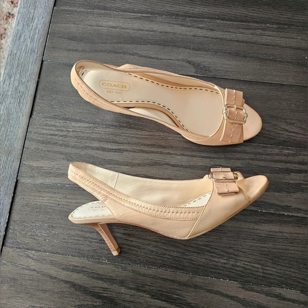 Beige Slingback Heels with Bow Detail
